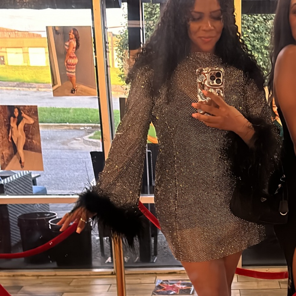 Jeweled Dress with fur sleeves